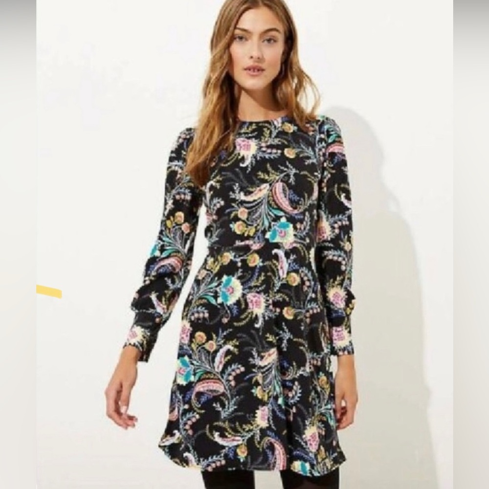 Loft floral and paisley print a line dress 8P